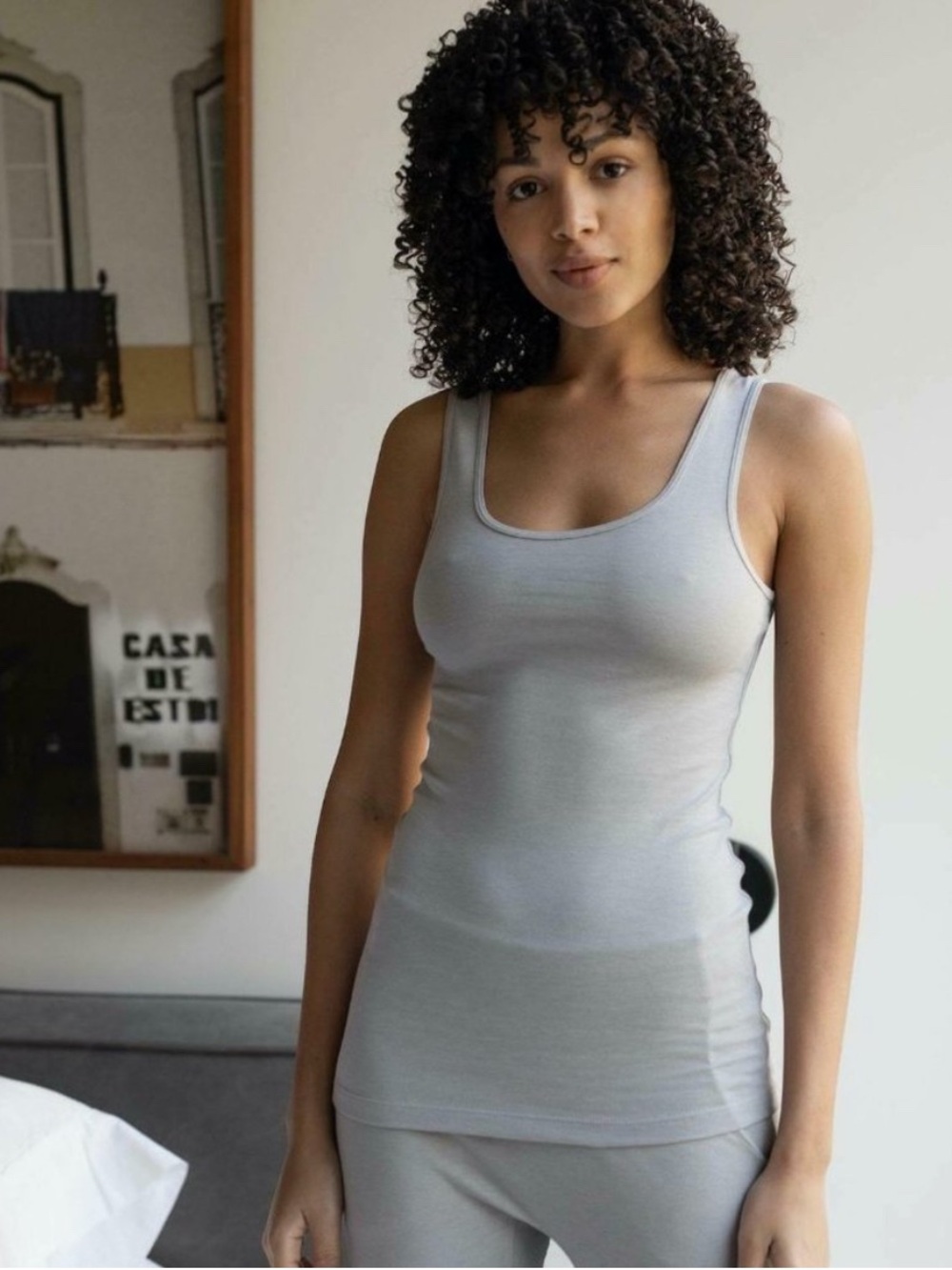 Lunya Restore Base Pajama Tank Ambient Grey Heather Small Stretch Knit